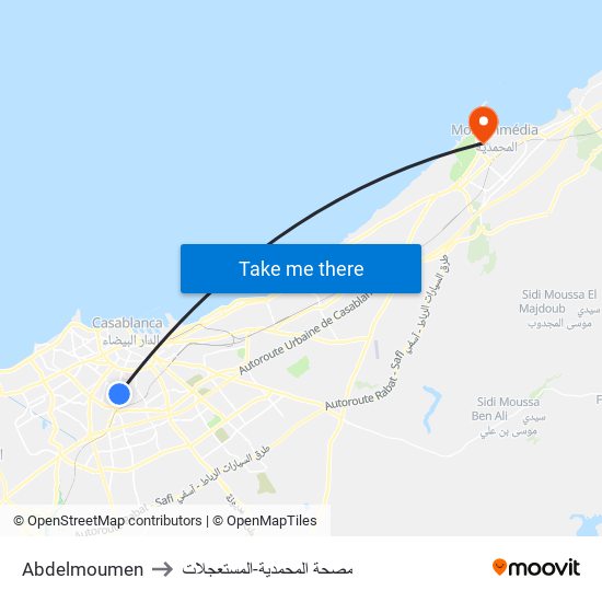 Abdelmoumen to مصحة المحمدية-المستعجلات map