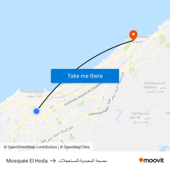 Mosquée El Hoda to مصحة المحمدية-المستعجلات map