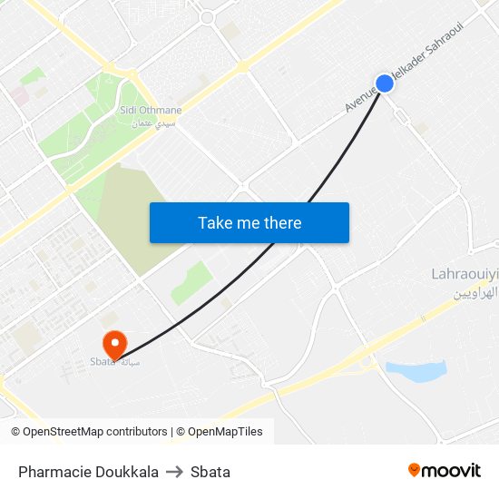 Pharmacie Doukkala to Sbata map