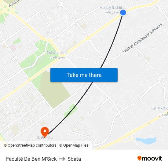 Faculté De Ben M'Sick to Sbata map