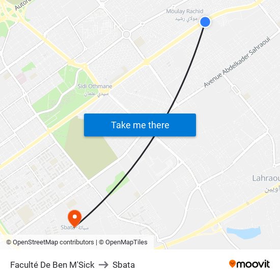 Faculté De Ben M'Sick to Sbata map