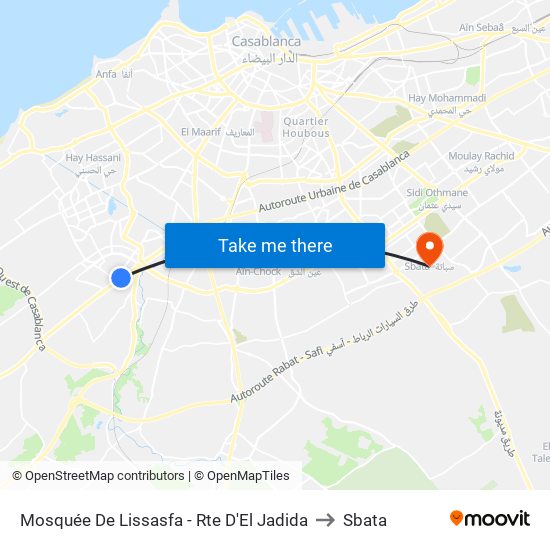 Mosquée De Lissasfa - Rte D'El Jadida to Sbata map