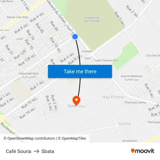 Café Souria to Sbata map