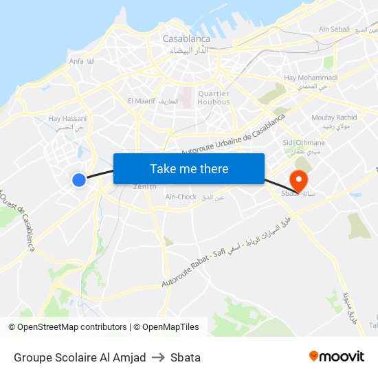 Groupe Scolaire Al Amjad to Sbata map