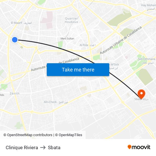 Clinique Riviera to Sbata map