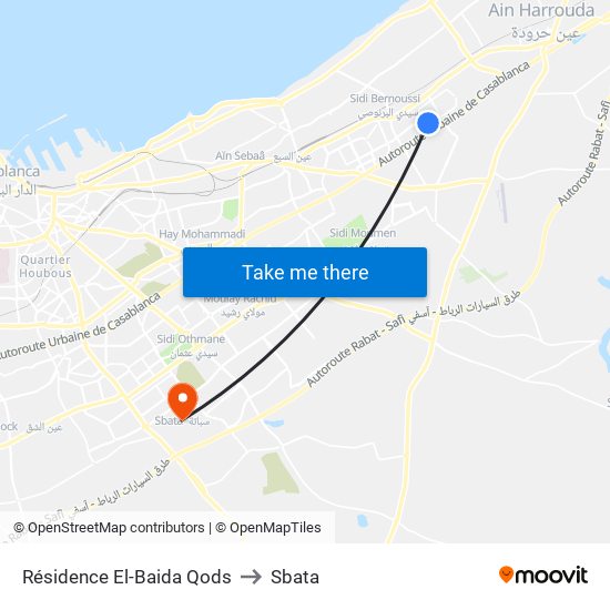 Résidence El-Baida Qods to Sbata map