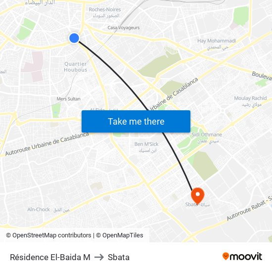 Résidence El-Baida M to Sbata map