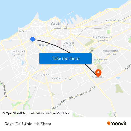 Royal Golf Anfa to Sbata map