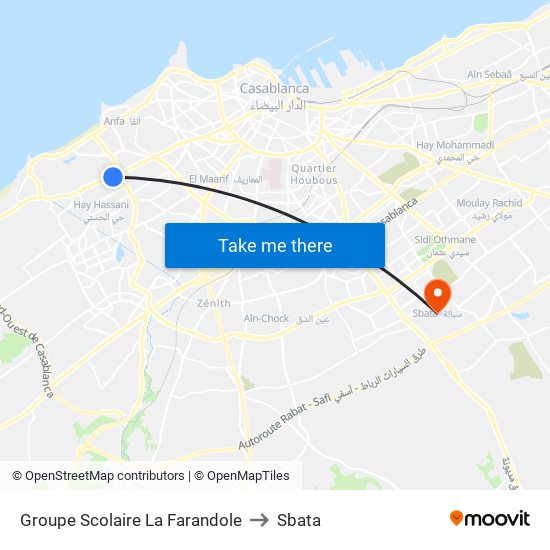 Groupe Scolaire La Farandole to Sbata map