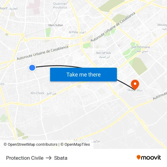 Protection Civile to Sbata map