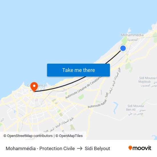 Mohammédia - Protection Civile to Sidi Belyout map