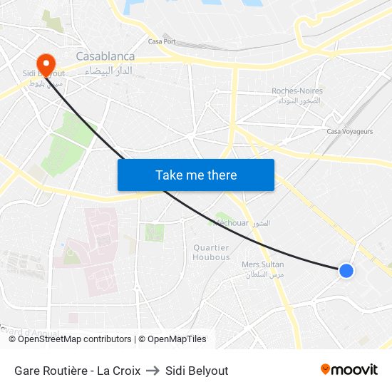 Gare Routière - La Croix to Sidi Belyout map