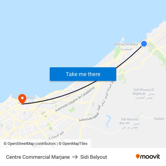 Centre Commercial Marjane to Sidi Belyout map