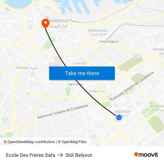 Ecole Des Frères Safa to Sidi Belyout map