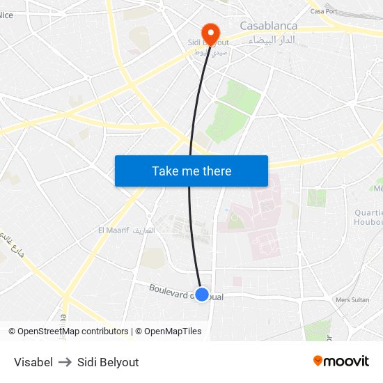 Visabel to Sidi Belyout map