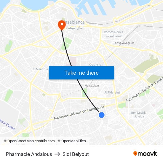 Pharmacie Andalous to Sidi Belyout map