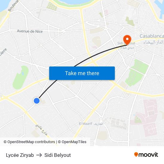Lycée Ziryab to Sidi Belyout map