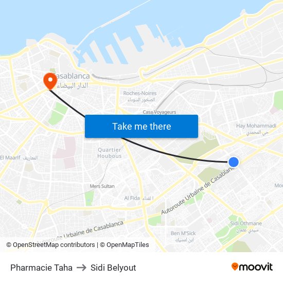 Pharmacie Taha to Sidi Belyout map