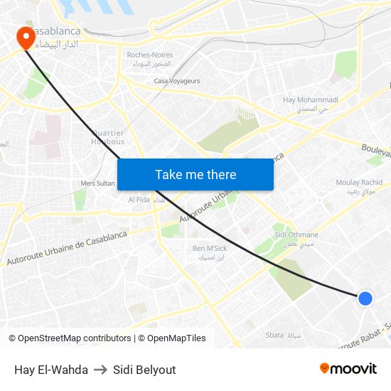 Hay El-Wahda to Sidi Belyout map
