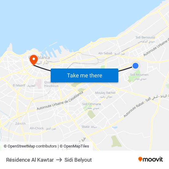 Résidence Al Kawtar to Sidi Belyout map