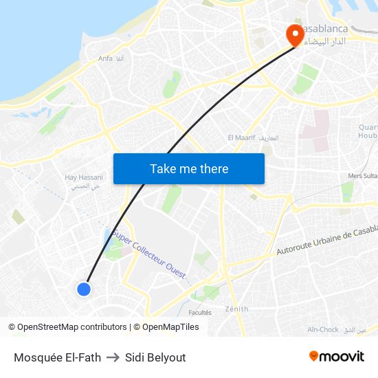 Mosquée El-Fath to Sidi Belyout map