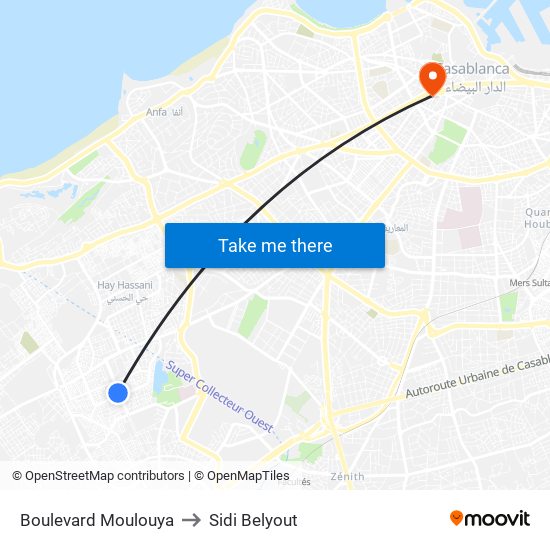 Boulevard Moulouya to Sidi Belyout map