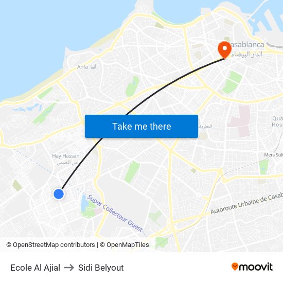 Ecole Al Ajial to Sidi Belyout map