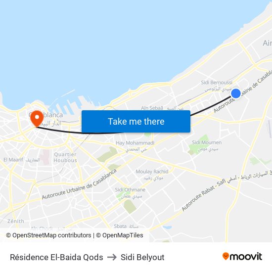 Résidence El-Baida Qods to Sidi Belyout map