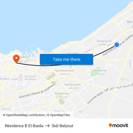Résidence B El-Baida to Sidi Belyout map