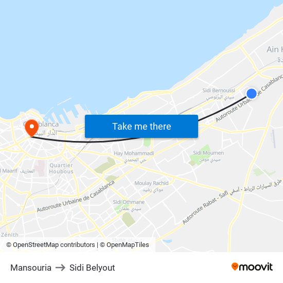 Mansouria to Sidi Belyout map