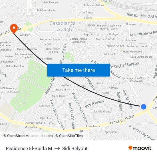 Résidence El-Baida M to Sidi Belyout map