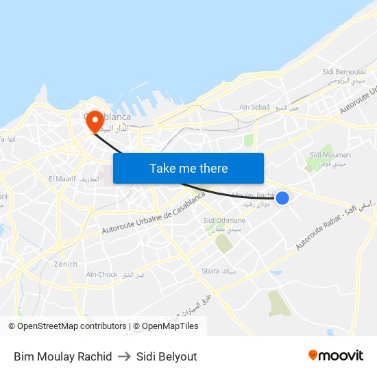 Bim Moulay Rachid to Sidi Belyout map