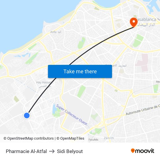 Pharmacie Al-Atfal to Sidi Belyout map