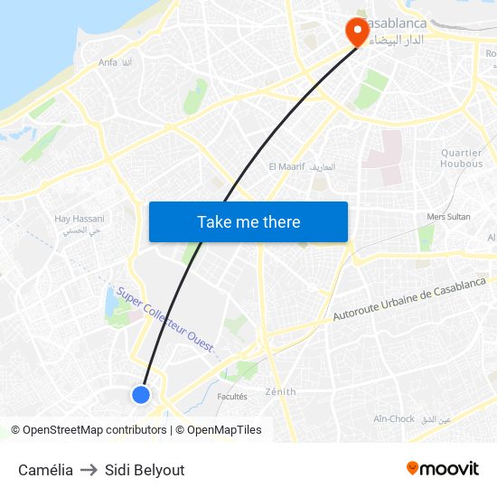 Camélia to Sidi Belyout map