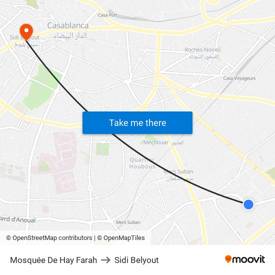 Mosquée De Hay Farah to Sidi Belyout map