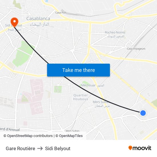 Gare Routière to Sidi Belyout map