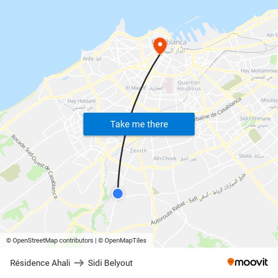 Résidence Ahali to Sidi Belyout map