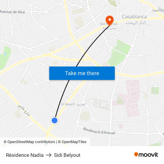 Résidence Nadia to Sidi Belyout map