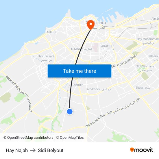 Hay Najah to Sidi Belyout map