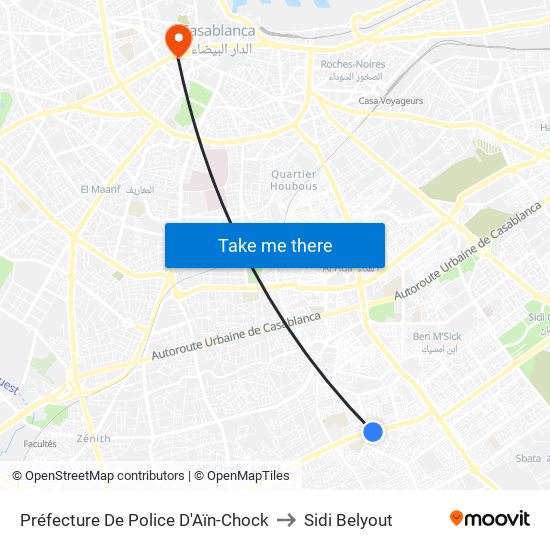 Préfecture De Police D'Aïn-Chock to Sidi Belyout map