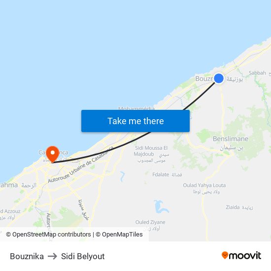 Bouznika to Sidi Belyout map