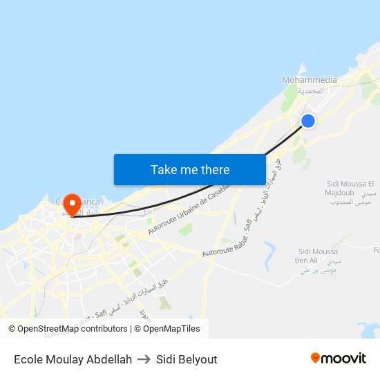 Ecole Moulay Abdellah to Sidi Belyout map