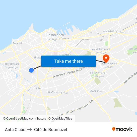 Anfa Clubs to Cité de Bournazel map