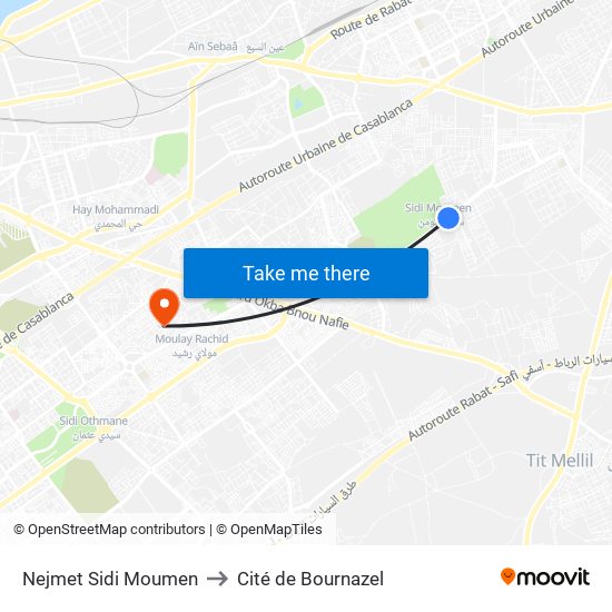 Nejmet Sidi Moumen to Cité de Bournazel map