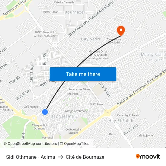 Sidi Othmane - Acima to Cité de Bournazel map