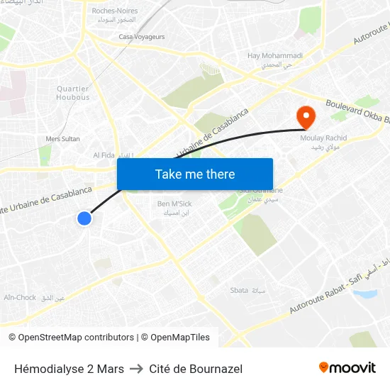 Hémodialyse 2 Mars to Cité de Bournazel map