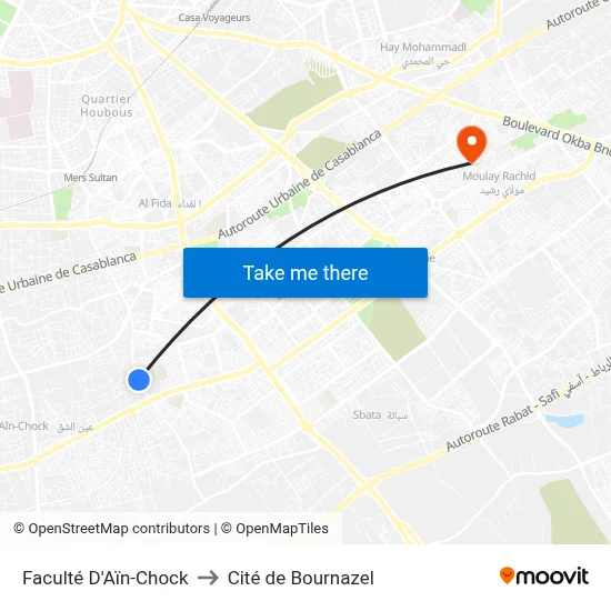 Faculté D'Aïn-Chock to Cité de Bournazel map