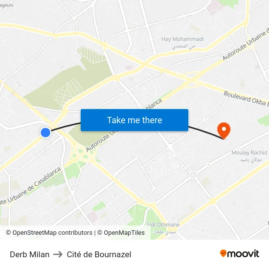 Derb Milan to Cité de Bournazel map