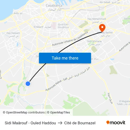 Sidi Maârouf - Ouled Haddou to Cité de Bournazel map