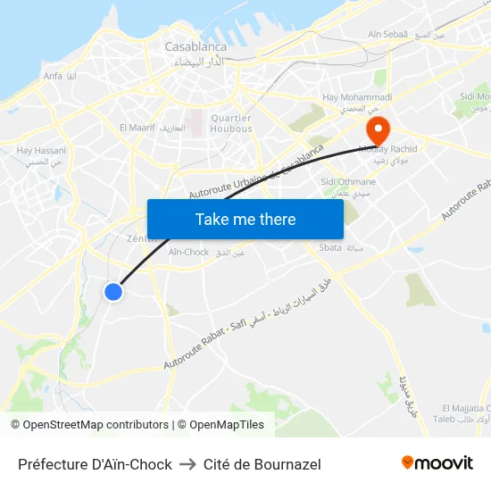 Préfecture D'Aïn-Chock to Cité de Bournazel map